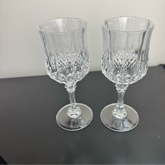 Crystal Glass Blown Water Goblets (set of 2x) Cut Vertical & Criss-Cross Design - Picture 2 of 6